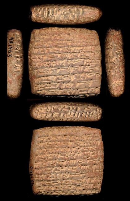 An ancient clay tablet inscribed with cuneiform writing — one of the earliest writing systems in the world, used in Mesopotamia, the region where Abraham grew up in Ur of the Chaldees.