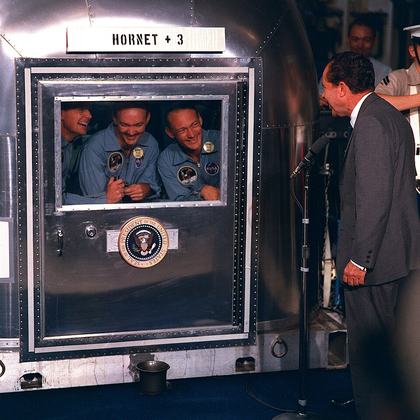 An image showing apollo 11 crew in quarantine — a visual aid that helps bring this science lesson to life.