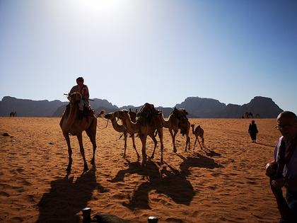 Wadi Rum Desert, Jordan — This vast red-sand desert was part of the ancient land of Edom, near where many scholars believe Job lived. The towering sandstone and granite formations rise hundreds of feet from the desert floor, creating a dramatic landscape that reflects the awesome power of God as Creator.